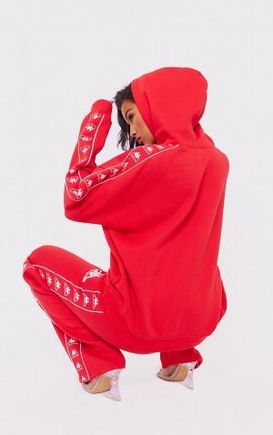 Hanorac cu Gluga Pretty Little Thing Kappa Printed Oversized Rosii | HXSZ56421