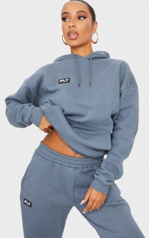 Hanorac cu Gluga Pretty Little Thing Logo Charcoal Badge Detail Oversized Gri | YQMN79148