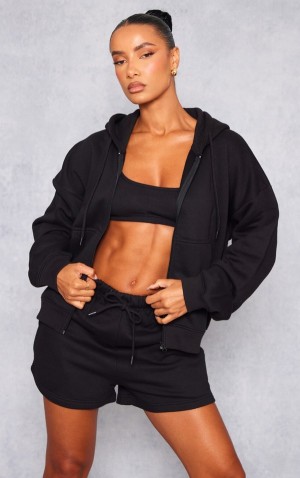 Hanorac cu Gluga Pretty Little Thing Oversized Zip Up Negrii | FWXA36975