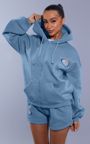 Hanorac cu Gluga Pretty Little Thing Petite Zip Up Albastri Deschis | WLRU19340