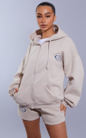 Hanorac cu Gluga Pretty Little Thing Petite Stone Zip Up Gri | GUIM46752