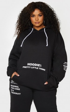 Hanorac cu Gluga Pretty Little Thing Plus Oversized Fit Grafice Printed Negrii | KDAX01632