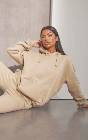 Hanorac cu Gluga Pretty Little Thing RENEW Oatmeal Oversized Basic Bej | OSCZ54960