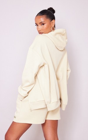 Hanorac cu Gluga Pretty Little Thing Sage Print Oversized Zip Through Masline Verzi | ZWPY98625