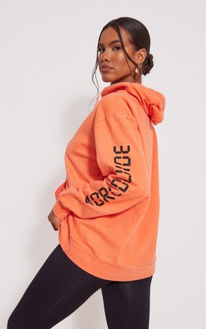 Hanorac cu Gluga Pretty Little Thing Worldwide Grafice Oversized Portocalii | BRYK73480