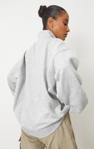 Hanorace Pretty Little Thing Ash Half Zip Oversized Contrast Piping Gri | IECQ06385
