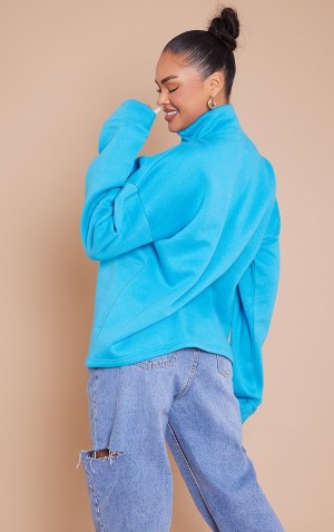 Hanorace Pretty Little Thing Bright Oversize Half Zip High Neck Albastri Deschis | ZUAM78916