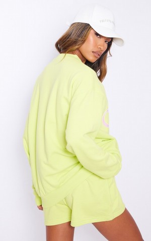 Hanorace Pretty Little Thing Lime Grafice Print Oversized Usori Verzi Deschis | TVCO62317