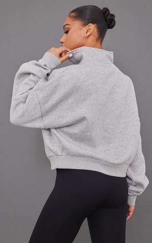 Hanorace Pretty Little Thing Marl Panel Pocket Detail Funnel Neck Gri | PDIK20156