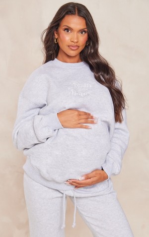 Hanorace Pretty Little Thing Maternity Ash EmbroideOversized Gri | QEZS29603