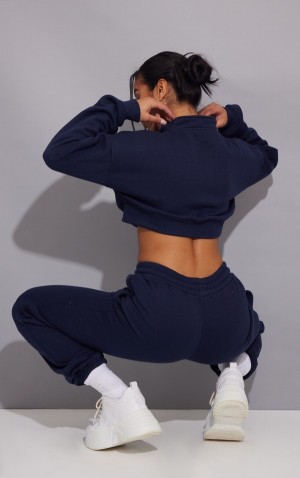 Hanorace Pretty Little Thing Midnight Half Zip Cropped Albastri | AMTV36940