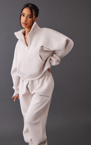 Hanorace Pretty Little Thing Petite Stone Half Zip Oversized Gri | PUTG27841