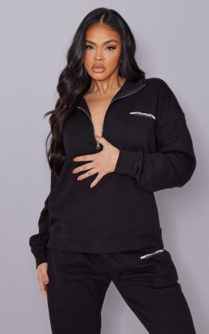 Hanorace Pretty Little Thing Print Half Zip Negrii | TMYW69830
