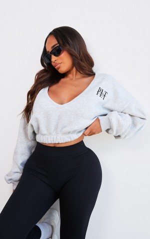 Hanorace Pretty Little Thing Shape Ash EmbroideCropped Gri | HJOC61427