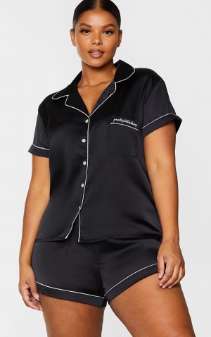 Lenjerie Pretty Little Thing Plus Satin Pocket PJ Negrii | HMYB38105