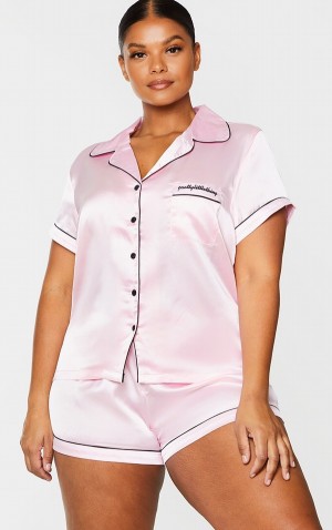 Lenjerie Pretty Little Thing Plus Satin Pocket PJ Roz | NAQY34952