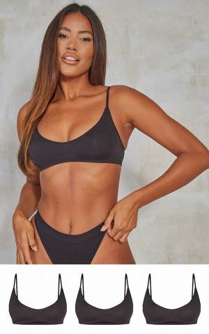 Lenjerie Pretty Little Thing Seamless Rib Scoop Neck 3 Pack Negrii | ZCSY51023