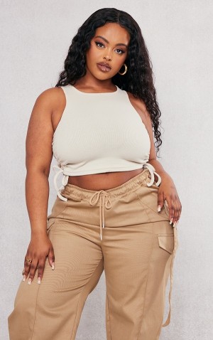 Maiouri Pretty Little Thing Plus Stone Rib Ruched Drawstring Side Crop Gri | QJPO04627