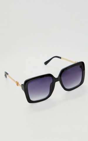 Ochelari de Soare Pretty Little Thing Blacknded Oversized Square Negrii | LSJE34270