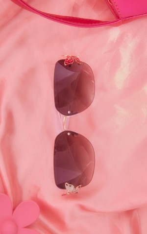 Ochelari de Soare Pretty Little Thing Butterfly Detail Frameless Square Albi | OTIN75194