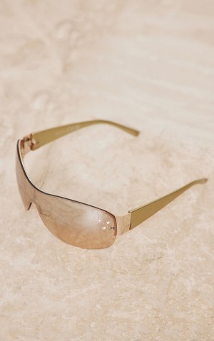 Ochelari de Soare Pretty Little Thing Diamante Detail Curved Visor Maro | XPTV07218