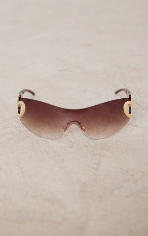 Ochelari de Soare Pretty Little Thing Heart Diamante 90s Visor Maro | AEOF83069