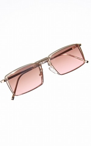 Ochelari de Soare Pretty Little Thing Ombre Lens Slim Rectangular Aviator Roz | IVQF83140
