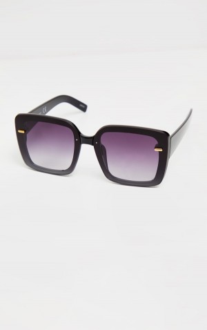 Ochelari de Soare Pretty Little Thing Oversized Trim Square Frame Negrii | SBJG39542