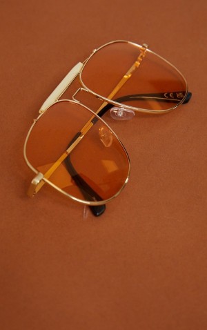 Ochelari de Soare Pretty Little Thing Peach Oversized Plastic Brow Bar Aviator Corai | JEOA17082