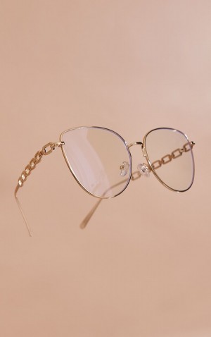 Ochelari de Soare Pretty Little Thing Rounded Cat Eye Readers Aurii | ZELV27085