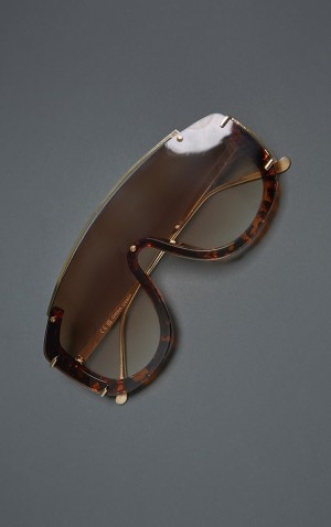 Ochelari de Soare Pretty Little Thing Tortoiseshell Frameless Metal Hardware Visor Leopard | INSJ30875