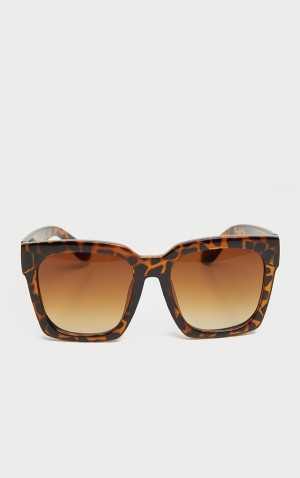 Ochelari de Soare Pretty Little Thing Tortoise Oversized Square Maro | YFLN97021