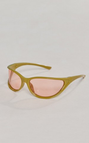 Ochelari de Soare Pretty Little Thing Wrap Around Lens Sportive Visor Masline Verzi | FSYB05249