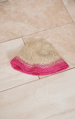 Palarie Pretty Little Thing Bright Trim Raffia Bucket Roz Deschis | STBW89402