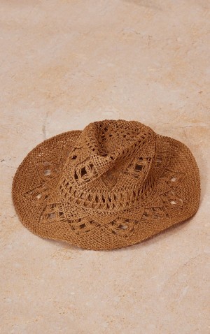 Palarie Pretty Little Thing Natural Raffia Cowboy Bej | FUQT12354