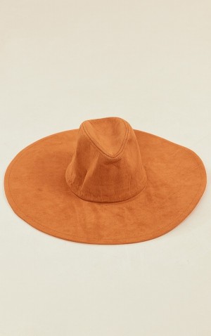 Palarie Pretty Little Thing Tan Faux Piele Intoarsa Extra Largi Brim Fedora Maro | FEGK79412