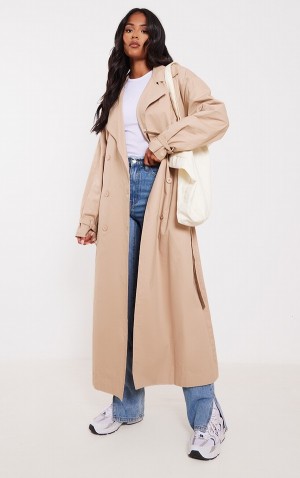 Paltoane Pretty Little Thing Cizme Inalte Camel ed Cuff Detail Trench Maro | RWPV51908