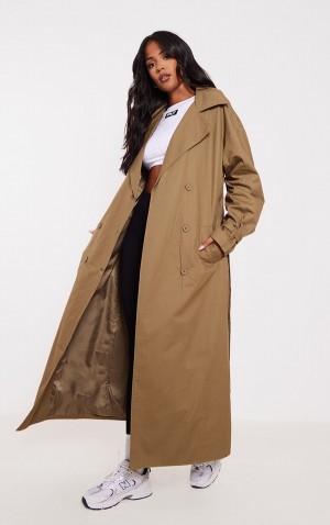 Paltoane Pretty Little Thing Cizme Inalte ed Cuff Detail Trench Kaki | ZNPB64732
