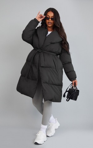 Paltoane Pretty Little Thing Maternity Oversized Collar ed Longline Puffer Negrii | NPRD59130