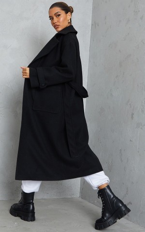 Paltoane Pretty Little Thing Maxi Panel Detail ed Negrii | YEJH70458