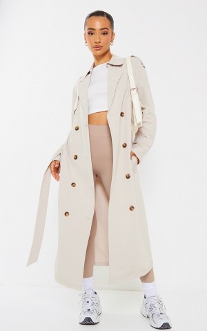Paltoane Pretty Little Thing Petite Oversized Trench Gri Deschis | JZME57138