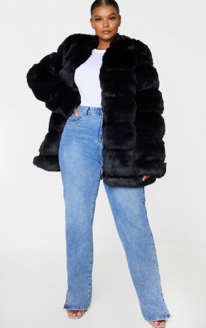 Paltoane Pretty Little Thing Plus Faux Fur Bubble Negrii | HXQG92403