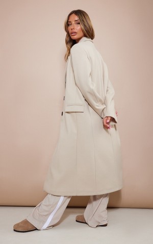 Paltoane Pretty Little Thing Stone Double Breasted Lână Look Overcoat Gri | WOBI60987