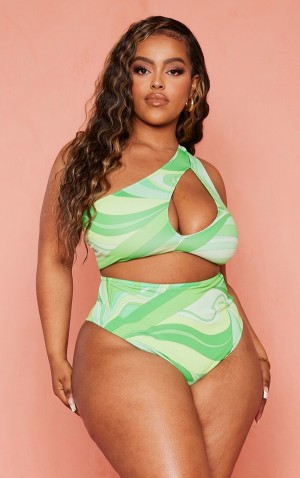 Pantaloni De Bikini Pretty Little Thing Plus Printed High Waisted Verzi | UDYG64038