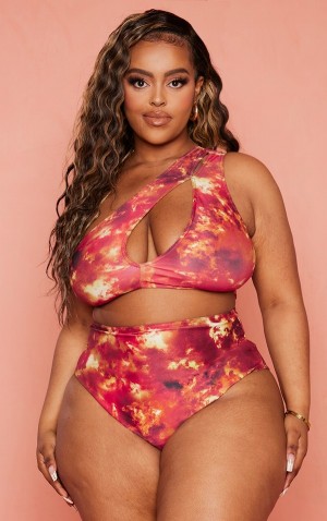 Pantaloni De Bikini Pretty Little Thing Plus Tie Dye High Waisted Portocalii | FLUX12763