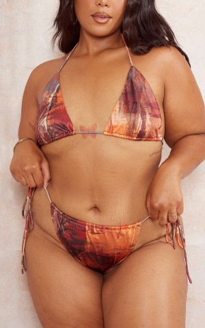Pantaloni De Bikini Pretty Little Thing Plus Abstract Printed Tie Maro | NSZX75630