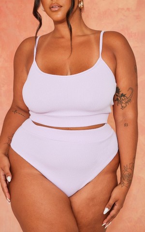 Pantaloni De Bikini Pretty Little Thing Plus Lilac Crinkle High Waisted Violet | JMRS42687