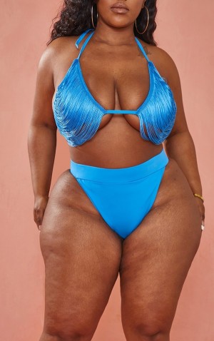 Pantaloni De Bikini Pretty Little Thing Plus Bright High Leg Albastri Deschis | JYMG36180