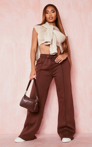 Pantaloni De Trening Pretty Little Thing Shape Binded Largi Leg Ciocolata | TJZV62134