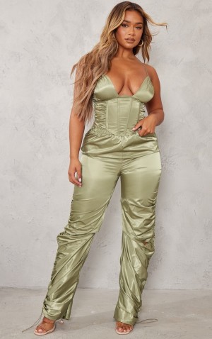 Pantaloni De Trening Pretty Little Thing Shape Sage Shell Toggle Ruched Masline Verzi Verzi | QNLE23196